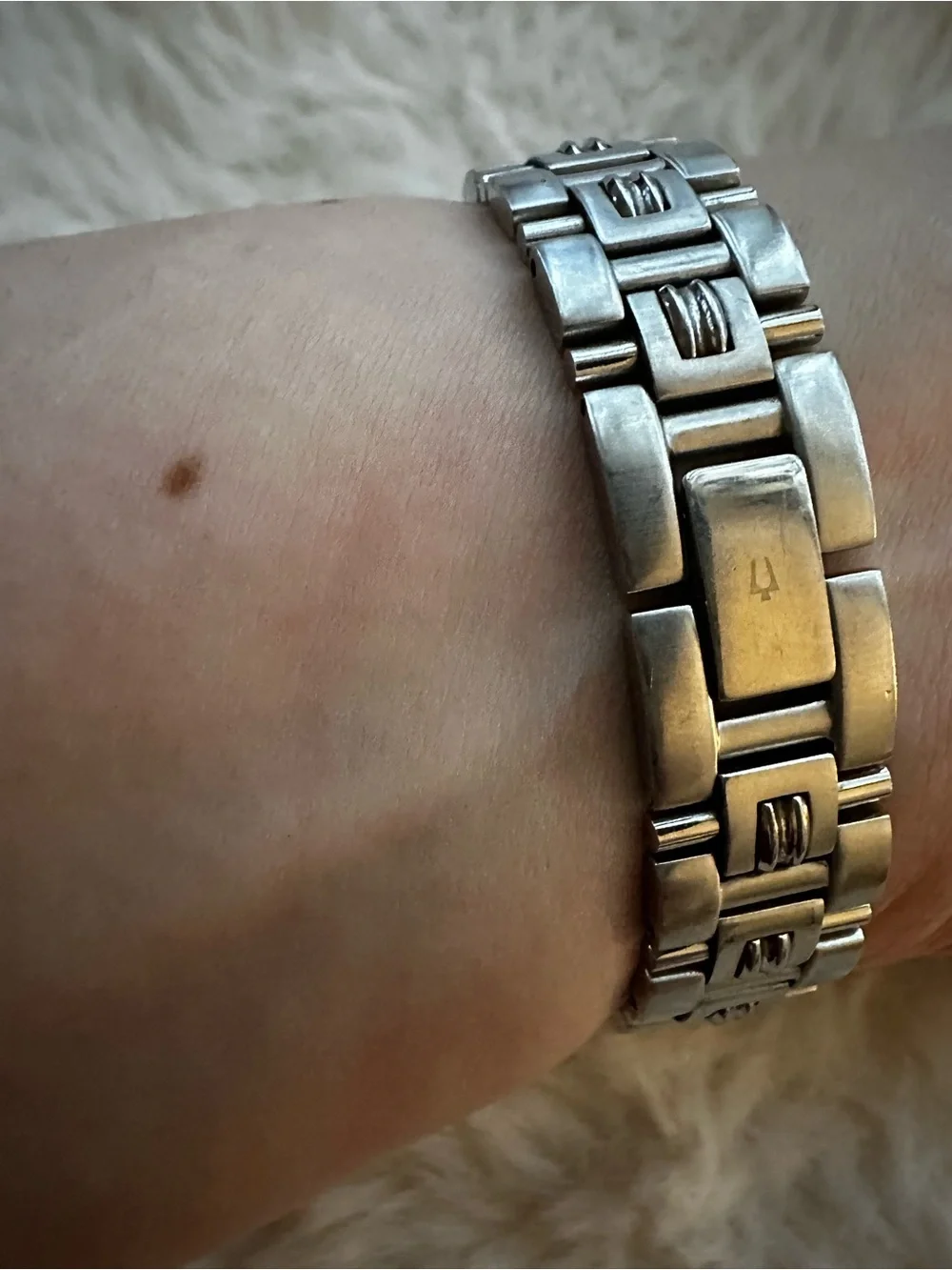 Bulova Silver Bracelet Watch with White Dial and Crystal Accents